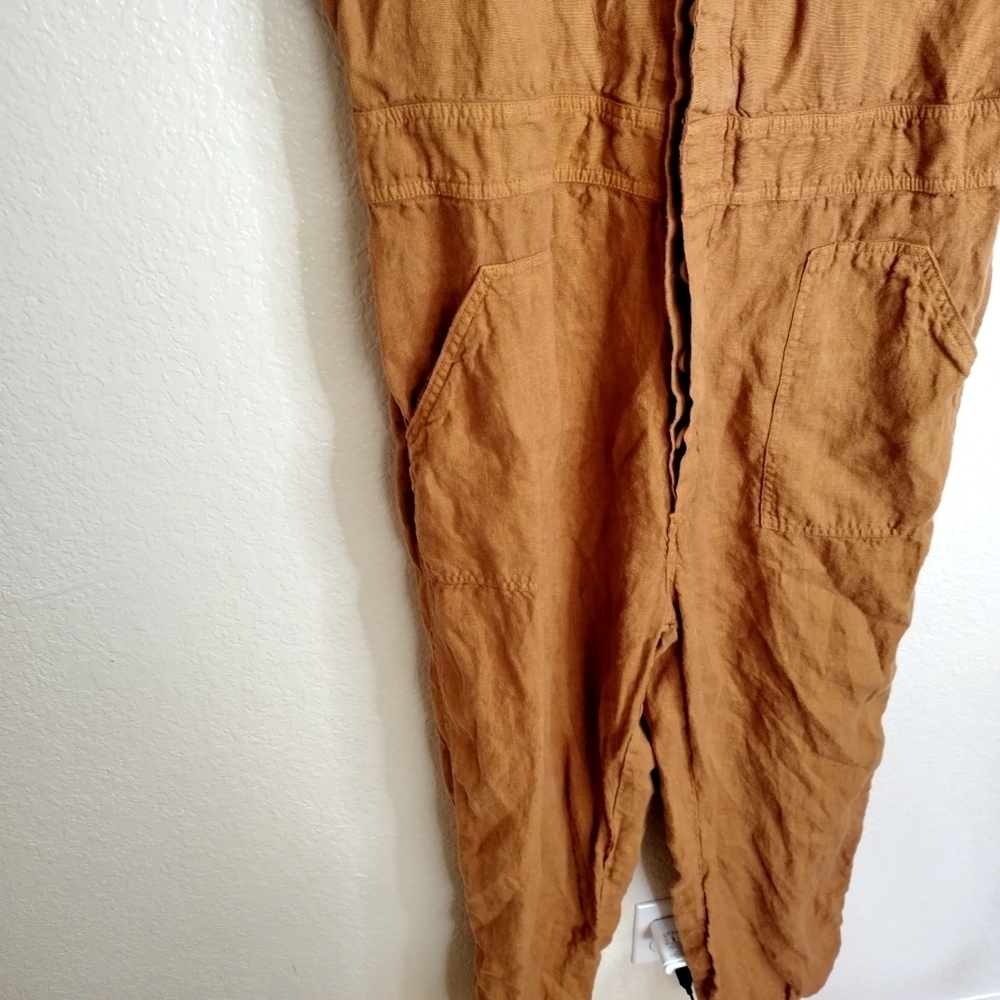Casual Linen-Blend Utility Jumpsuit - Brown - Picture 4 of 11